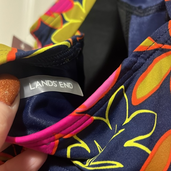 NWT Lands End Chlorine Resistant Halter Tankini Blouse in Deep Sea Jungle SZ 14 - Picture 6 of 9